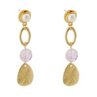 Tibetan Style Drop Earrings, with Freshwater Pearl, gold color plated, for woman, white, nickel, lead & cadmium free, 14x56mm, 2Pairs/Bag, Sold By Bag