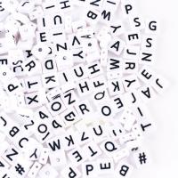 Perles acrylique alphabet, rectangle, DIY & avec le motif de lettre, blanc, 4*9mm, 500sol/sac, Vendu par sac