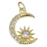 Cubic Zirconia Micro Pave Brass Pendant, Moon, gold color plated, micro pave cubic zirconia, 10x14x2.50mm, Hole:Approx 2.5mm, 20PCs/Lot, Sold By Lot