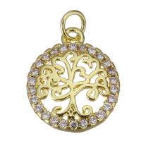 Cubic Zirconia Micro Pave Brass Pendant, Round, gold color plated, micro pave cubic zirconia & hollow, 12x14x3mm, 20PCs/Lot, Sold By Lot