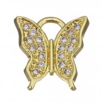 Cubic Zirconia Micro Pave Brass Pendant, Butterfly, gold color plated, micro pave cubic zirconia, 12x12x2.50mm, Hole:Approx 3mm, 20PCs/Lot, Sold By Lot