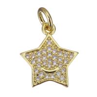 Cubic Zirconia Micro Pave Brass Pendant, Star, gold color plated, micro pave cubic zirconia, 11x13x1.50mm, Hole:Approx 3mm, 20PCs/Lot, Sold By Lot