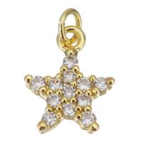 Cubic Zirconia Micro Pave Brass Pendant, Star, gold color plated, micro pave cubic zirconia, 10x13x2.50mm, Hole:Approx 2.5mm, 20PCs/Lot, Sold By Lot