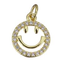 Cubic Zirconia Micro Pave Brass Pendant, Smiling Face, gold color plated, micro pave cubic zirconia & hollow, 12x14x2mm, Hole:Approx 3.5mm, 20PCs/Lot, Sold By Lot