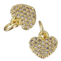 Cubic Zirconia Micro Pave Brass Pendant, Heart, gold color plated, micro pave cubic zirconia, 8x8.50x1.50mm, Hole:Approx 3mm, 20PCs/Lot, Sold By Lot