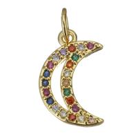 Cubic Zirconia Micro Pave Brass Pendant, Moon, gold color plated, micro pave cubic zirconia & hollow, 9x14x2mm, Hole:Approx 3mm, 20PCs/Lot, Sold By Lot