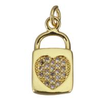 Cubic Zirconia Micro Pave Brass Pendant, Lock, gold color plated, micro pave cubic zirconia, 8x15x2mm, Hole:Approx 2.5mm, 20PCs/Lot, Sold By Lot