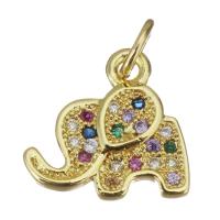 Cubic Zirconia Micro Pave Brass Pendant, Elephant, gold color plated, micro pave cubic zirconia, 12x12x2mm, Hole:Approx 2.5mm, 20PCs/Lot, Sold By Lot
