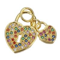 Cubic Zirconia Micro Pave Brass Pendant, Heart, gold color plated, micro pave cubic zirconia, 10x14x1.5mm,6x8x1.5mm, Hole:Approx 3mm, 20PCs/Lot, Sold By Lot