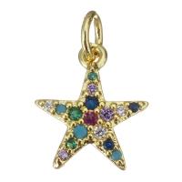 Cubic Zirconia Micro Pave Brass Pendant, Star, gold color plated, micro pave cubic zirconia, 11x13x2mm, Hole:Approx 3.5mm, 20PCs/Lot, Sold By Lot