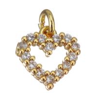 Cubic Zirconia Micro Pave Brass Pendant, Heart, gold color plated, micro pave cubic zirconia & hollow, 10x10x2mm, Hole:Approx 2.5mm, 20PCs/Lot, Sold By Lot