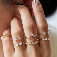 Zinc Alloy Ring Set with Rhinestone 7 pieces & fashion jewelry golden Sold By Set