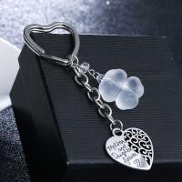 Tibetan Style Key Clasp, with Quartz, Four Leaf Clover, plated, durable & DIY, silver color, 32*108*28*24mm, Sold By PC