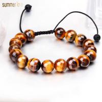 Natural Tiger Eye Bracelets, Natural Stone, Round, polished, fashion jewelry & Unisex, brown, 10mm, Sold By Strand