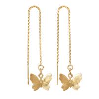 Alloy Thread Through Earrings, Butterfly, plated, fashion jewelry & for woman, gold, 106mm, Sold By G