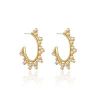 Zinc Alloy Stud Earring with Plastic Pearl gold color plated for woman 40mm Sold By Lot