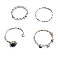 Juego de anillos de aleación de zinc, chapado en color de plata, 4 piezas & para mujer, libre de níquel, plomo & cadmio, tamaño:6-7, Vendido por Set