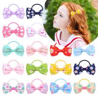 Cloth Hair Jewelry Elastic, Bowknot, printing, for children, more colors for choice, 68.50x38.10mm, 50PCs/Lot, Sold By Lot