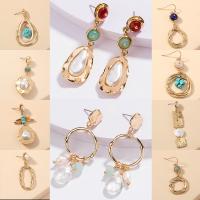 Zinc Alloy Drop Earrings with Natural Stone & Freshwater Pearl gold color plated & for woman nickel lead & cadmium free Sold By Pair