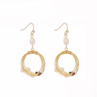 Freshwater Pearl Earrings, Brass, gold color plated, for woman, white, nickel, lead & cadmium free, 14x60mm, Sold By Pair