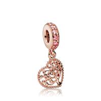 European Style Zinc Alloy Dangle Beads rose gold color plated micro pave cubic zirconia & hollow Sold By Lot
