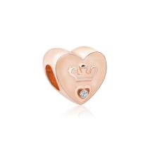 Zinc Alloy European Large Hole Beads Heart rose gold color plated micro pave cubic zirconia Sold By Lot