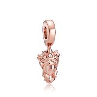 European Style Zinc Alloy Dangle Beads Lady Liberty rose gold color plated micro pave cubic zirconia Sold By Lot