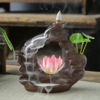 Backflow Incense Burner, Purple Clay, half handmade, for home and office & durable & different styles for choice, more colors for choice, 170x80x165mm, Sold By PC