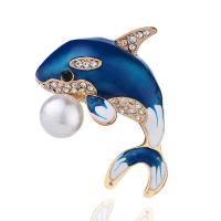 Zinc Alloy Brooches Dolphin plated fashion jewelry & for woman & with rhinestone nickel lead & cadmium free Sold By PC