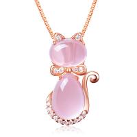 Collier de quartz, cupronickel, avec quartz rose, chat, Placage, bijoux de mode & pour femme, rose, protéger l'environnement, sans nickel, plomb et cadmium, 20.2*11.6*7.2*400+50mm, Vendu par brin