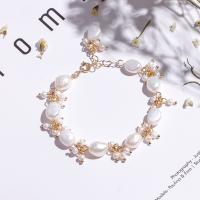 Freshwater Cultured Pearl Bracelet with Brass Keshi plated fashion jewelry & for woman white 190mm Sold By Strand