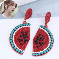 Tibetan Style Drop Earrings, Watermelon, gold color plated, for woman & enamel, nickel, lead & cadmium free, 50x20mm, Sold By Pair