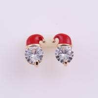 Alloy Stud Earring Christmas Hat fashion jewelry & enamel & with rhinestone 9mmX14.7mm Sold By Pair