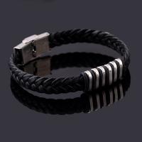 Men Bracelet Titanium Steel with Microfiber PU & Stainless Steel fashion jewelry black 1.0CMX0.3CM Sold Per Approx 21 cm Strand
