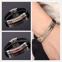 Men Bracelet, Titanium Steel, with Microfiber PU & Stainless Steel & Tiger Tail Wire, fashion jewelry, more colors for choice, 1.0CMCX0.4CM, Sold Per Approx 22 cm Strand