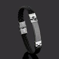 Men Bracelet, Titanium Steel, with Faux Leather & Silicone & Stainless Steel, fashion jewelry, brown, 1.0CMX0.3CM, Sold Per Approx 21 cm Strand