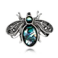 Tibetan Style Brooches, with Abalone Shell, Insect, antique silver color plated, for woman & with rhinestone, nickel, lead & cadmium free, 34x25mm, Sold By PC