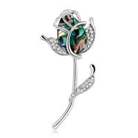 Zinc Alloy Brooches with Abalone Shell Rose silver color plated for woman & with rhinestone nickel lead & cadmium free Sold By PC