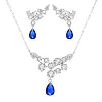 Brass Jewelry Set, earring & necklace, with Cubic Zirconia, 2 pieces & fashion jewelry, more colors for choice,  43+5.5CM  4.5CM  ,3.5CM, Sold By Set