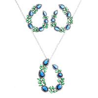 Vještački dijamant nakita skupova, Stud naušnica & ogrlica, Kubni cirkonij, 2 komada & modni nakit, više boja za izbor, Prodano By Set
