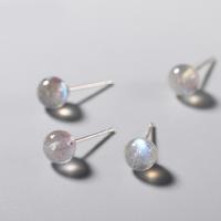 Moonstone Stud Earring with 925 Sterling Silver Round plated fashion jewelry & for woman grey 18mm Sold By Pair