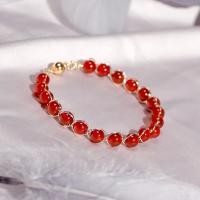 agate rouge bracelet, avec laiton, Rond, 14K rempli d’or, bijoux de mode & pour femme, rouge, 170mm, Vendu par brin