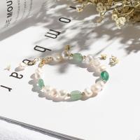 Freshwater Kulturperler Pearl Bracelet, perle, med Naturlig Quartz, Runde, forgyldt, mode smykker & for kvinde, flere farver til valg, 190mm, Solgt af Strand