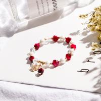 Freshwater Kulturperler Pearl Bracelet, Tiger Eye, med perle, Donut, poleret, mode smykker & for kvinde & facetteret, rød, 190mm, Solgt af Strand