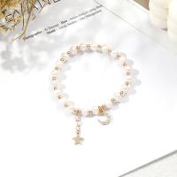 Freshwater Cultured Pearl Bracelet Brass with pearl Round polished fashion jewelry & for woman white 150mm Sold By Strand