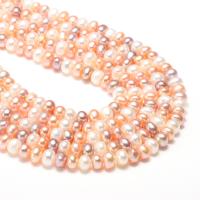 Tlačítko kultivované sladkovodní Pearl Beads, Kolo, bílý, 5-6mmuff0c10*7cm, Otvor:Cca 0.8mm, Prodáno za Cca 15.5 inch Strand