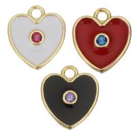 Μενταγιόν Brass Heart, Ορείχαλκος, Καρδιά, χρώμα επίχρυσο, μικρο ανοίξει κυβικά ζιρκονία & σμάλτο, περισσότερα χρώματα για την επιλογή, 10x11.50x2mm, Τρύπα:Περίπου 1.5mm, 50PCs/Παρτίδα, Sold Με Παρτίδα