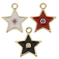 Brass Jewelry Pendants, Star, gold color plated, micro pave cubic zirconia & enamel, more colors for choice, 11x13x2mm, Hole:Approx 1.5mm, 20PCs/Lot, Sold By Lot
