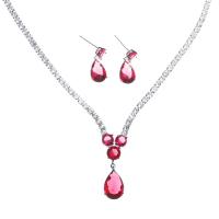 Brass Jewelry Set Stud Earring & necklace with Cubic Zirconia 2 pieces & fashion jewelry Sold By Strand