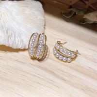 Orecchini perle d'acquadolci , lega in zinco, placcato color oro, per la donna, bianco, assenza di nichel,piombo&cadmio, 21x23mm, Venduto da coppia